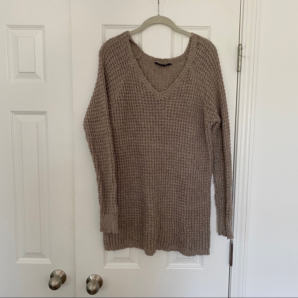 V-neck tan sweater